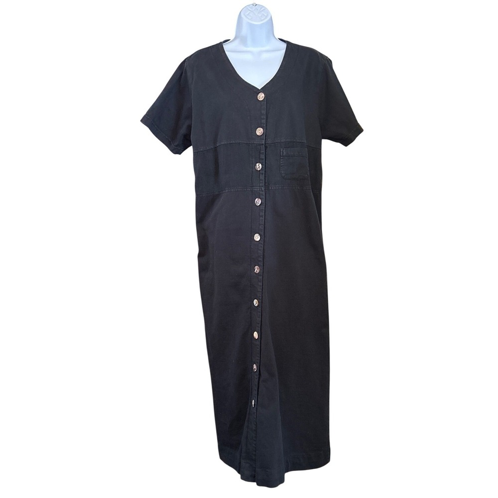 Vintage 90s Blue Cactus Button Front Maxi Dress Minimalist Utility Bohemian